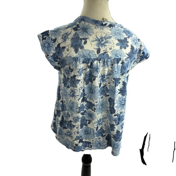 Lucky Brand Blouse Womens S Blue Floral Lace Up Short Sleeve Top - Picture 4 of 6